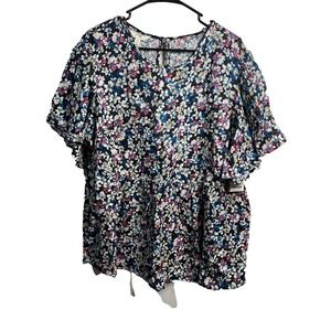 terra & sky womens short sleeve floral blouse top shirt plus size 0X 14w